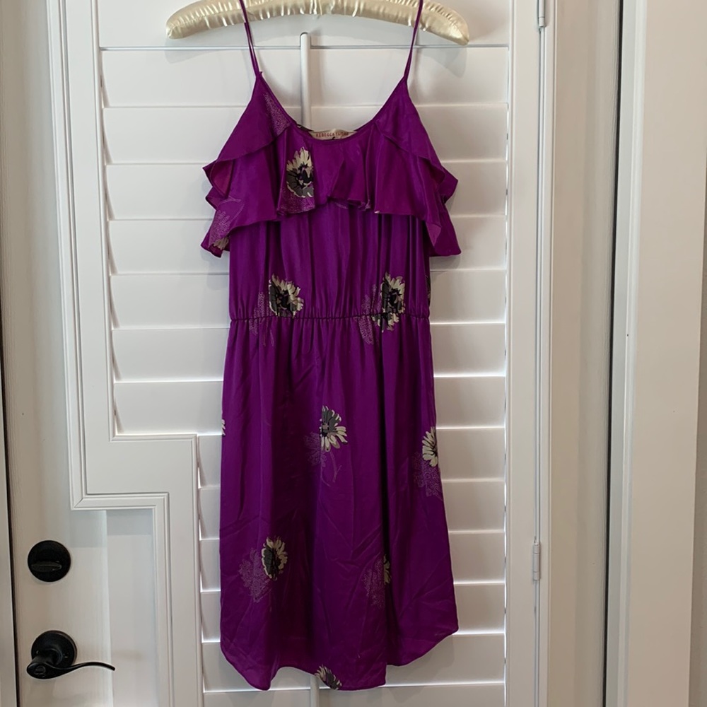 Rebecca Taylor purple/floral dress, fully lined w/ spaghetti straps